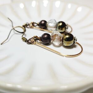 Brown Glass Antique.Bronze Hooks Hidden Meaning earrings Khaki Coded, Poet  356■